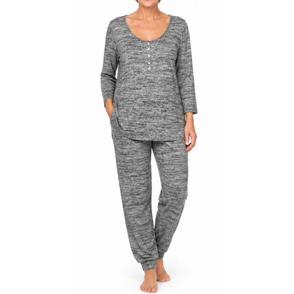 Ink & Ivy Hacci Knit Lounge 2 Pc Set Pullover Top/Pant Pull On Large Gray